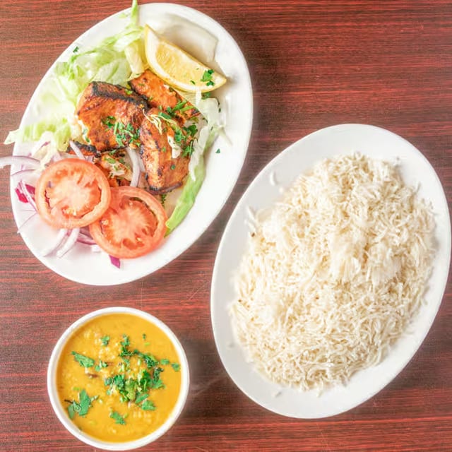 Grilled Fish with Daal and Rice.